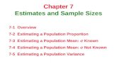 Chapter 7 Estimates and Sample Sizes 7-1 Overview 7-2 Estimating a Population Proportion 7-3 Estimating a Population Mean: σ Known 7-4 Estimating a Population