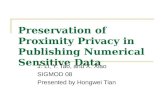 Preservation of Proximity Privacy in Publishing Numerical Sensitive Data