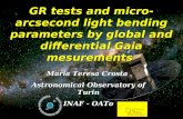 GR tests and micro-arcsecond light bending parameters by global and differential Gaia mesurements
