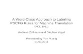 A Word-Class Approach to Labeling PSCFG Rules for Machine Translation (ACL 2011) Andreas Zollmann and Stephan Vogel Presented by Yun Huang 01/07/2011