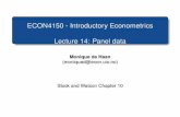 ECON4150 - Introductory Econometrics Lecture 14: Panel · PDF fileECON4150 - Introductory Econometrics Lecture 14: Panel data Monique de Haan (moniqued@econ.uio.no) Stock and Watson